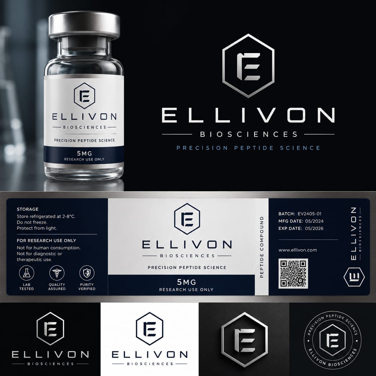 ELLIVON 5 mg research vial with laboratory labelling
